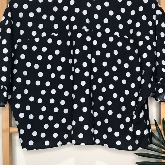 SOLD Zara Navy Dot Print Boxy Crop Shirt Top XS - Picture 9 of 11